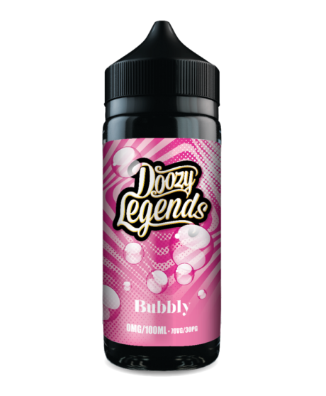 Doozy Legends Bubbly 100ml E-Liquid Shortfill. A Classic Bubblegum flavour loaded with school day memories. A nostalgic treat for your taste buds. All the flavour, without the chew. You know its special when your mouth starts watering as soon as you open the bottle!