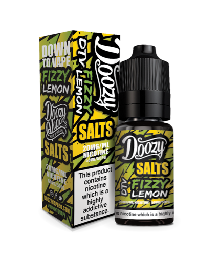 Doozy Salts Fizzy Lemon Nic Salt E-Liquid. A Sharp but Sweet Zingy taste of melting Candy followed by a punch of fizzy Sherbet that sizzles on your tongue!