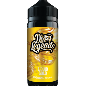 Doozy Legends Liquid Gold 100ml E-Liquid Shortfill. A perfect blend creating the ultimate dessert vape. You will pick up the sweet yet delicate vanilla custard & light pastry, drizzled with syrup, topped off with a dollop of thick cream. The deeper the inhale, the richer it becomes! The exhale ensures maximum enjoyment of this absolutely amazing e-liquid.