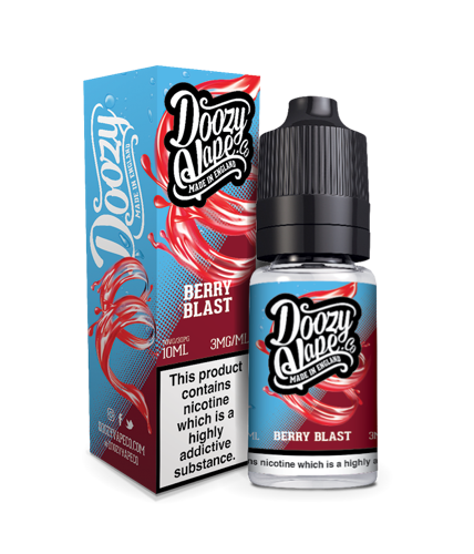 Doozy Berry Blast 10ml E-liquid is a Chilled Cocktail of fresh Strawberries and Sweet Juicy Red Raspberries. Available in 3mg and 6mg Nicotine Strength.