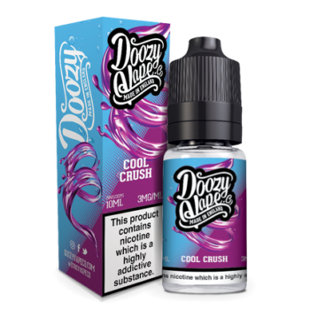 Doozy Cool Crush 10ml E-liquid. A Nice Cool Blue Raspberry Slush with a Sweet Icy Twist. Available in 3mg and 6mg Nicotine Strength.