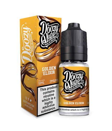 Doozy Golden Elixir 10ml E-liquid is a Smooth Sweet Tobacco perfectly combined with Caramel Toffee and a hint of Vanilla. Available in 3mg and 6mg Nicotine Strength.