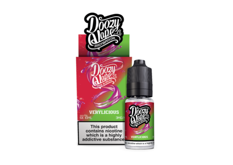 Doozy Verylicious 10 x 10ml E-liquid - Green Apples with a mixture of Wild Berries and a touch of Bubblegum. Available in 3mg and 6mg Nicotine Strength.