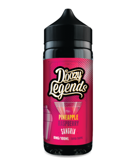 Doozy Legends Pineapple Raspberry Sangria 100ml E-Liquid Shortfill. Pineapple Raspberry Sangria is based on the famous Spanish Cocktail, Doozy’s Sangria is a unique Fruit Punch created from juicy Wild Raspberries drenched in Pineapple Juice to create the perfect Cocktail combination.