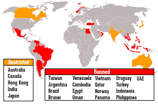 Where is vaping illegal on the world map countries where vaping is banned