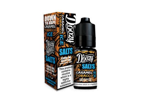 Doozy Salts Caramel Tobacco Ice Nic Salt E-Liquid. Golden Caramel Infused with Tobacco. This Flavour has a Gorgeously Sweet edge with a Twist of Ice!