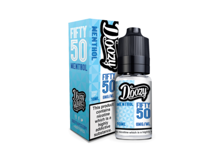 Doozy Menthol Fifty 50 e-liquid. A Cool Crisp vape that compliments any flavour. Perfect to add to your favourite flavour of choice or enjoy this Icy Menthol just as it is. The choices are endless but one thing is guaranteed, it hits the spot everytime! This range has a blend of 50%VG and 50%PG perfect for low powered devices such as Starter Kits or Pod Devices.