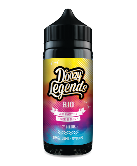 Doozy Legends Rio 100ml E-Liquid Shortfill. An Exotic Fusion of Juicy Mangosteen and Slices of Guava with a splash of Icy Citrus. Words to describe this Sublime flavour…Fantastic, Delicious, Amazing. One thing is for sure, this Magical Medley will take your breath away!