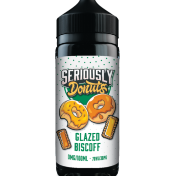 Seriously Donuts Glazed Biscoff E-liquid Shortfill. A Tasty Tea Time Treat. Donut infused with crumbs of Biscoff topped with a Sugar glaze.