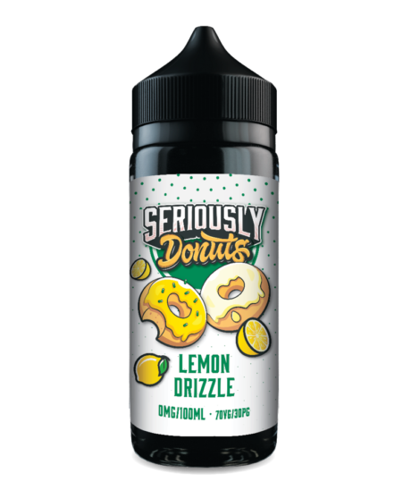 Seriously Donuts Lemon Drizzle E-liquid Shortfill. Scrumptiously soft and fluffy Donut Dough, Drizzled with frosted Lemon Icing with a Sweet Zesty Centre.