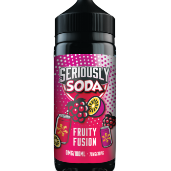 Seriously Soda Fruity Fusion E-liquid Shortfill. A Juicy Medley of Mandarin and Passionfruit. With a hint of Lychee Apple. Based on the Popular Red Fruit Twist beverage. An Amazingly tasty Flavour.