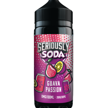 Seriously Soda Guava Passion E-liquid Shortfill. A Mouth Watering Combination of Crisp Juicy Guava complimented by the Exotic taste of Sweet Tangy Passionfruit. Based on the Infamous Soft Drink Flavour.