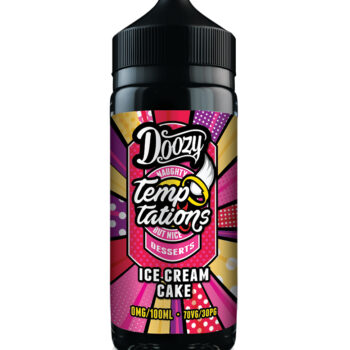 Doozy Temptations Ice Cream Cake E-Liquid Short fill. Scoops of Vanilla Ice Cream sandwiched between layers of Soft Spongy Cake topped with Sprinkles.
