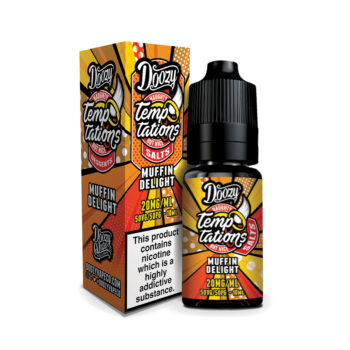 Doozy Temptations Muffin Delight Nic Salt E-liquid. A Gorgeously Soft and Scrumptious Muffin infused with Sweet Fruity notes with a hint of Cinnamon.