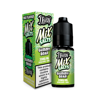 Doozy Mix Salts Gummy Bear Nic Salt E-liquid. We all Love the Yummy Green and Yellow Bears. We couldn’t resist mixing the Candy Apple and Mixed Fruits to form this amazing flavour.