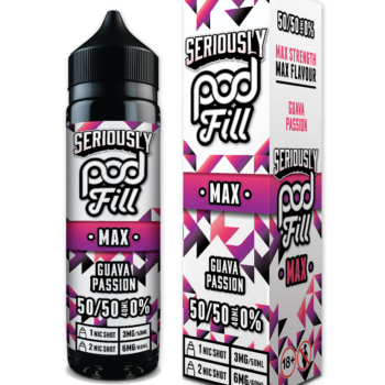 Seriously Pod Fill Max Guava Passion 40ml 50/50 E-liquid Shortfill has Slices of Exotic Guava Fused with the distinct taste of Tangy Passionfruit with a Gorgeously Sweet edge!